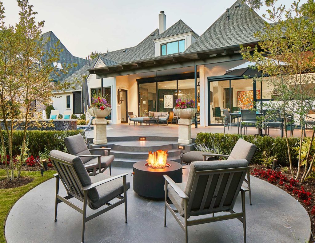 Contemporary Whole House Remodel in Preston Hollow Exterior with Firepit