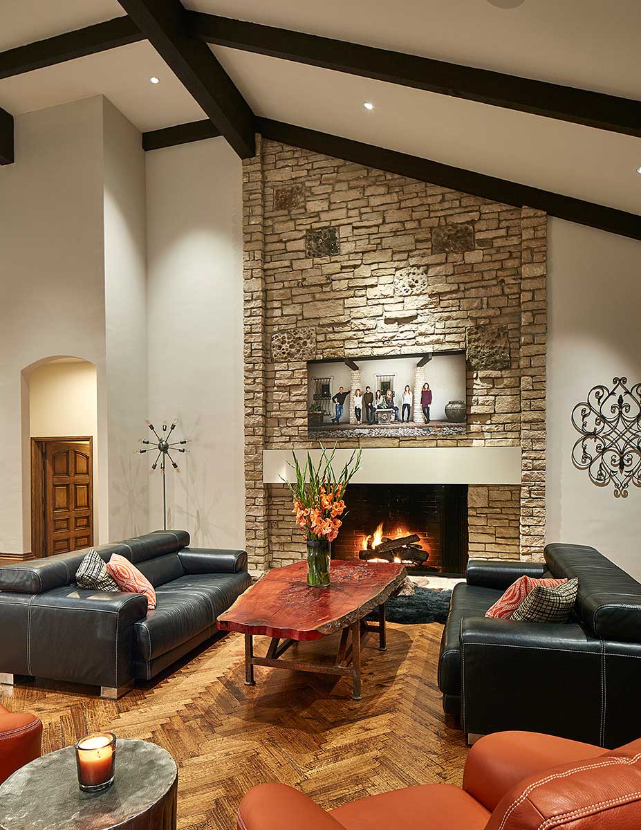 Transitional Outdoor Living Pavilion in North Dallas, TX Hill Country Custom Home Exterior